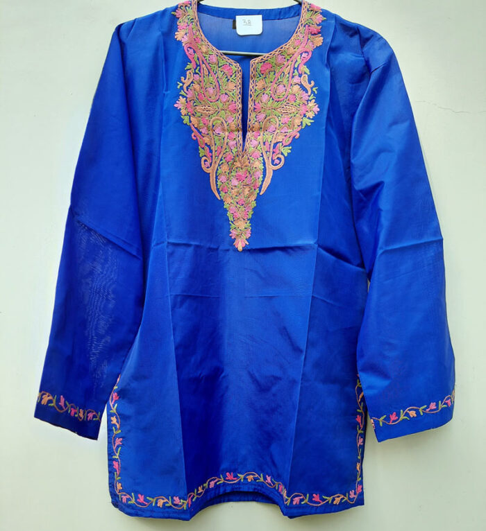 Blue Silk Fine Aari Work Kurti