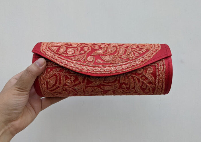 Dark Red Clutch With Golden Tilla
