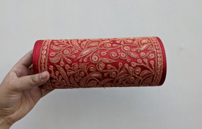 Dark Red Clutch With Golden Tilla - Image 2