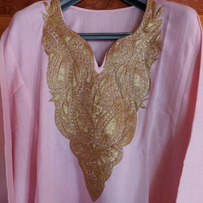 Light Pink Pure Raffal Pheran With Tilla Embroidery - Image 2