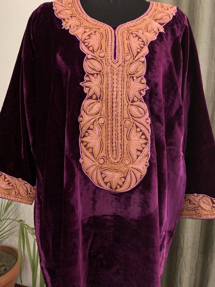 Purple Velvet Pheran With Tilla Work - Image 2