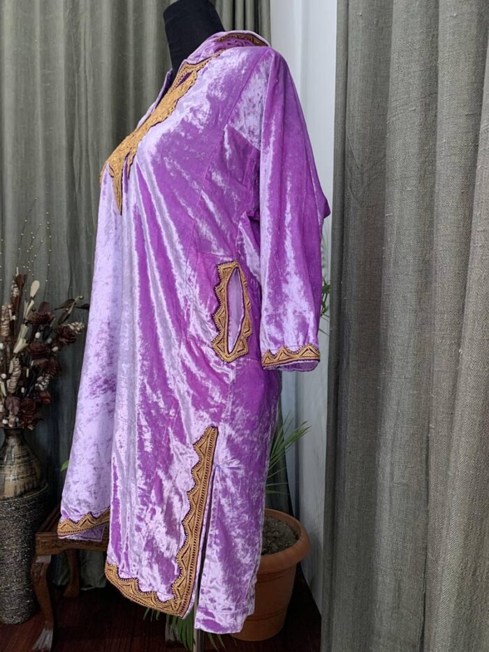 Purple Velvet Pheran With Kashmiri Hand Tilla Work - Image 2