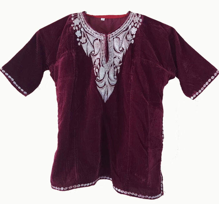 Kids Tyrian Purple Velvet Pheran with Silver Tilla Work (Length 19.5)