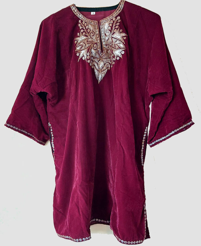 Kids Maroon Velvet Pheran with Tilla Work - Image 2