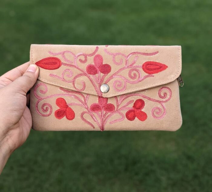Beige with Red Embroidery Tic Tac Wallet