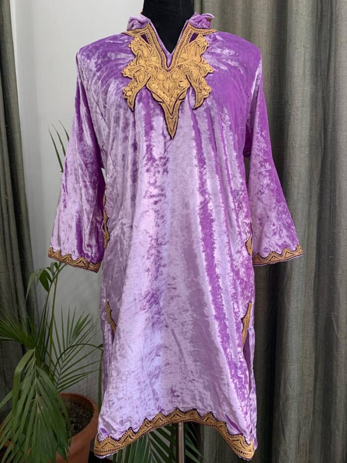 Purple Velvet Pheran With Kashmiri Hand Tilla Work