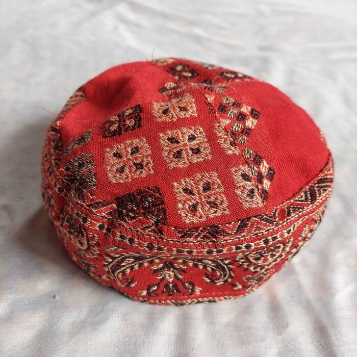 Red Kashmiri Kani Design Cap