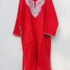 Red Pure Raffal Pheran With Silver Tilla Embroidery