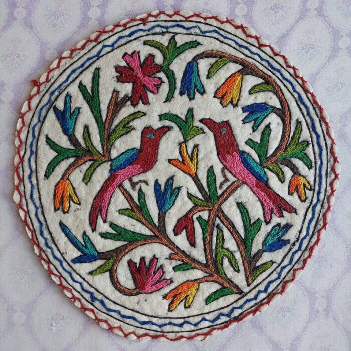 2x2 Lokut Birds Handmade Aari Embroidered Namda