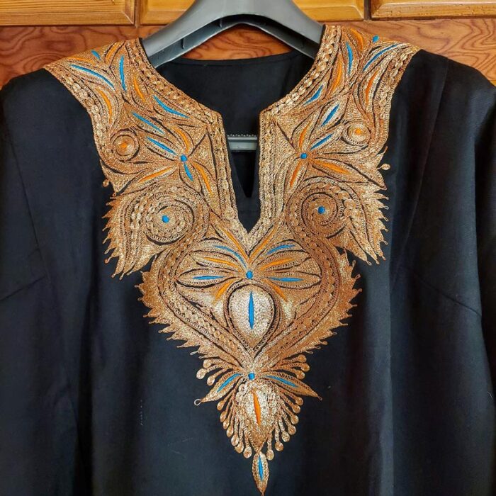 Black Pure Raffal Pheran With Tilla Embroidery - Image 2
