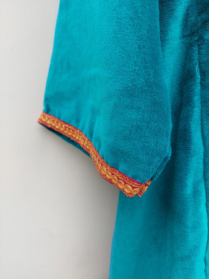 Aqua Blue Italian Velvet Pheran with Tilla Work - Image 3