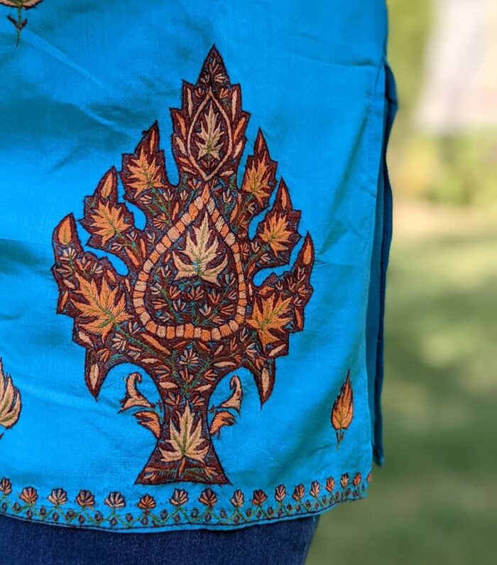 Ferozi Hand Embroidered Pure Kashmiri Silk Kurti - Image 2