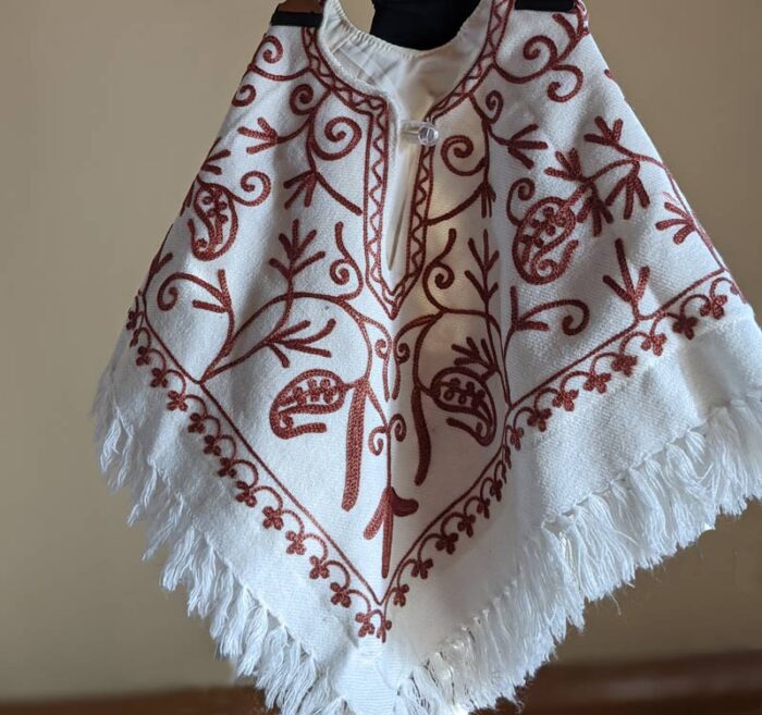 White Kids Aari Embroidery Poncho