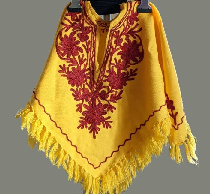 Yellow Kids Aari Embroidery Poncho
