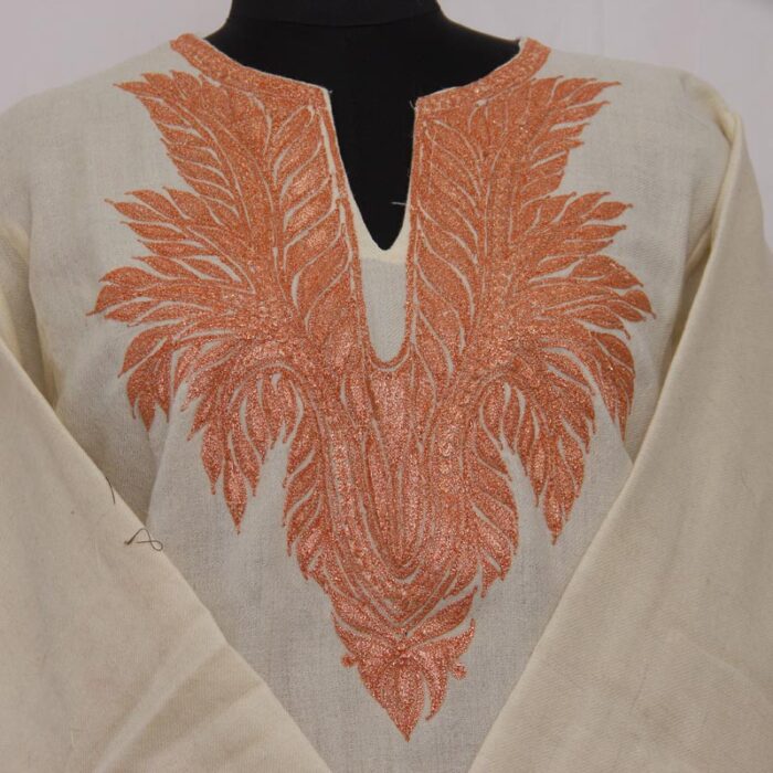 White Pure Raffal Pheran With Tilla Embroidery - Image 3