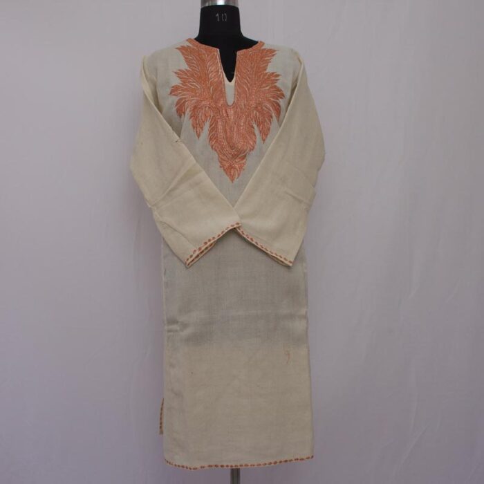 White Pure Raffal Pheran With Tilla Embroidery - Image 2