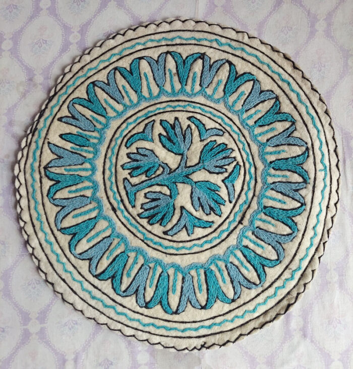 2x2 Blue Handmade Aari Embroidered Namda