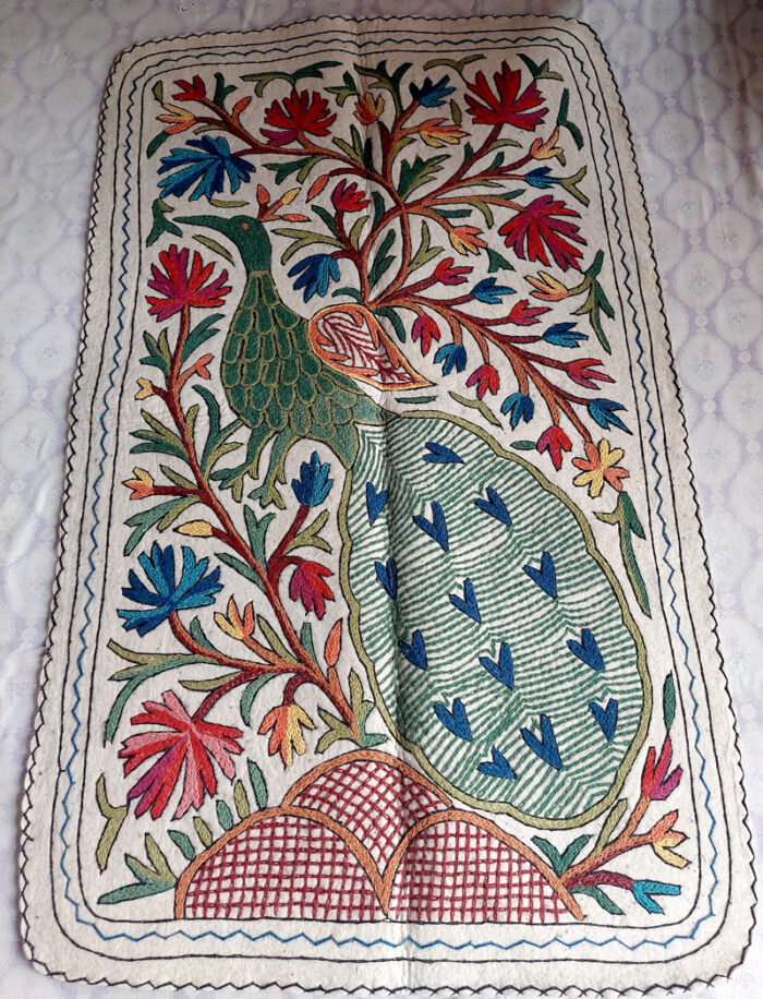 3x5 Peacock Design Handmade Aari Embroidered Namda
