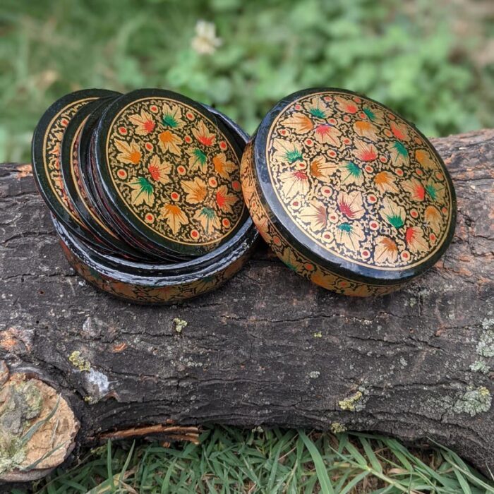 Beautiful Set of Six Kashmiri Coasters & a Box
