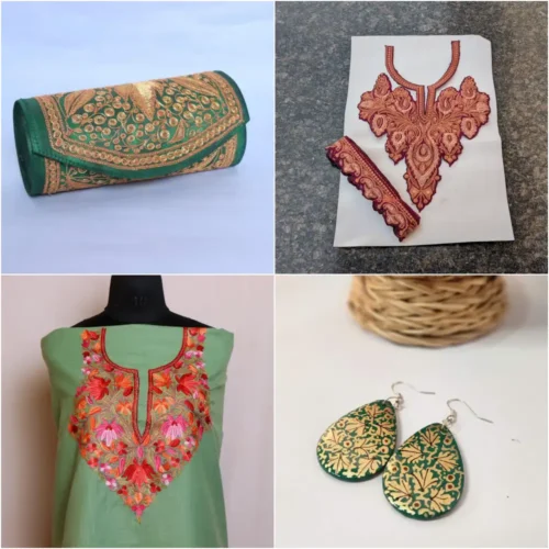 Koor Gift Hamper from Kashmir | For Women and Girls | Tilla Clutch, Earrings, Suit, and Tilla Patch