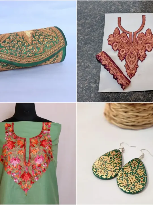 Koor Gift Hamper from Kashmir | For Women and Girls | Tilla Clutch, Earrings, Suit, and Tilla Patch