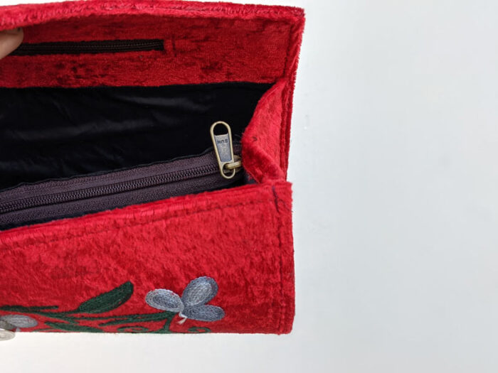Red Cylindrical Shaped Clutch with Aari Embroidery - Image 2