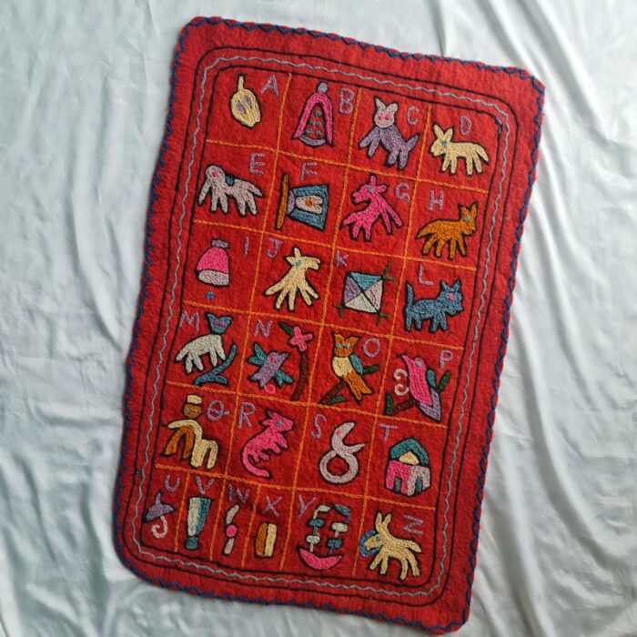 Alphabet Maroon Kashmiri Hand Embroidered Nursery Pure Wool Namda