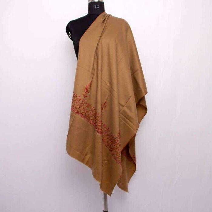Beige Polywool Stole With Hand Sozni Work
