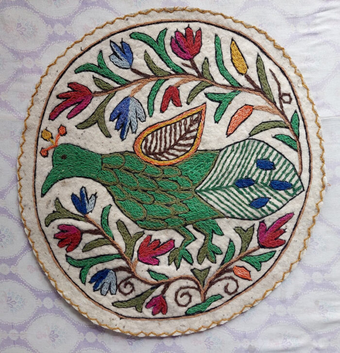 2x2 Bird Handmade Aari Embroidered Namda
