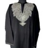 Black Pure Raffal Pheran With Silver Tilla Embroidery