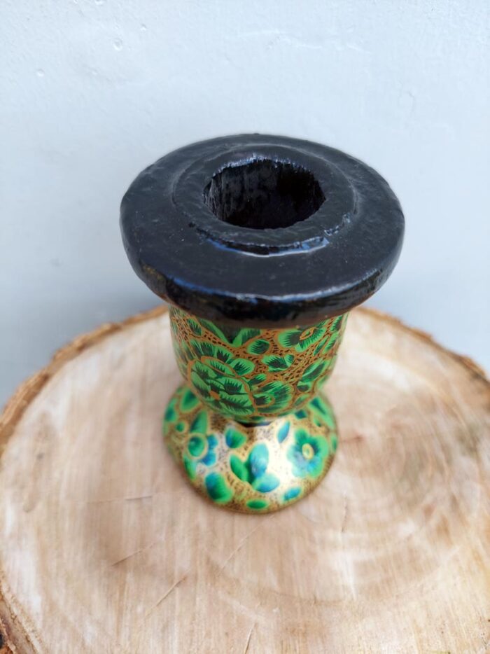 Green Handmade Paper Mache Candle Holder or Stand - Image 2