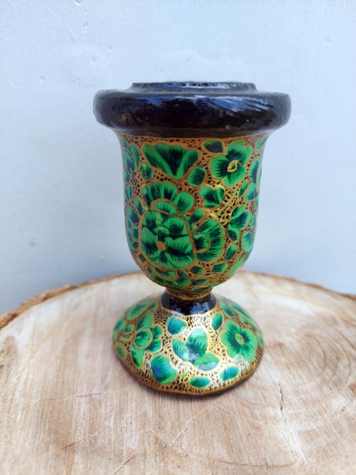 Green Handmade Paper Mache Candle Holder or Stand