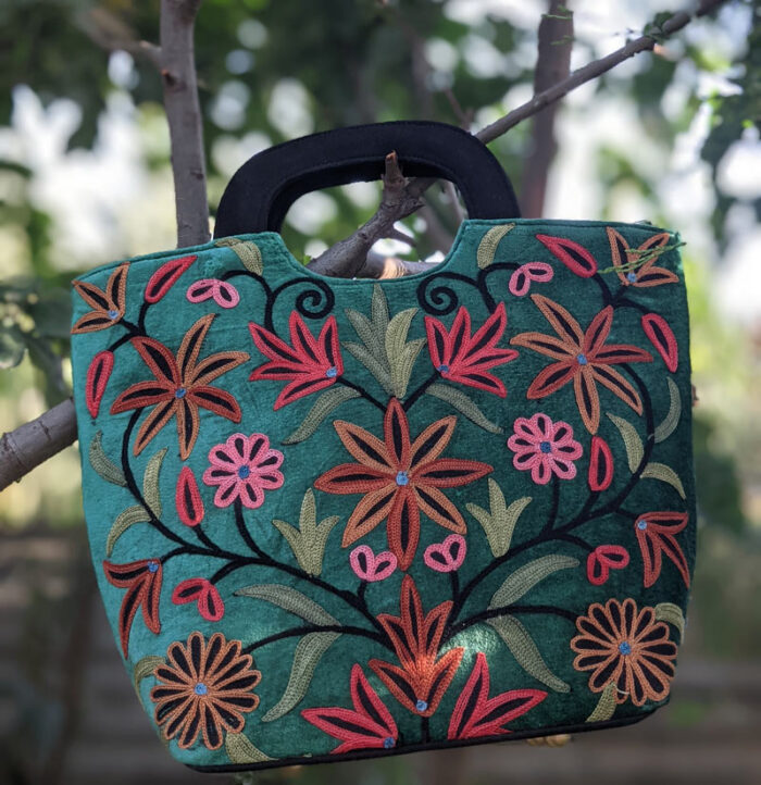 Green Basket Bag With Aari Embroidery