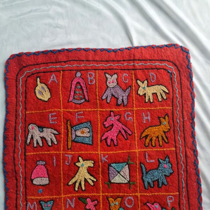 Alphabet Maroon Kashmiri Hand Embroidered Nursery Pure Wool Namda - Image 2