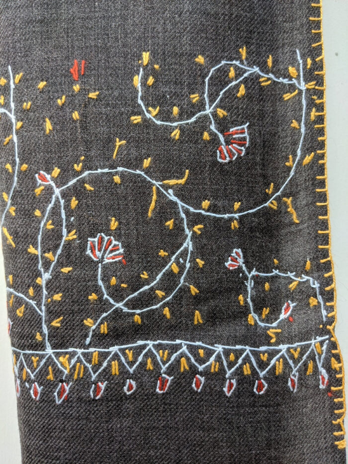Grey Polywool Stole With Hand Sozni Work - Image 2