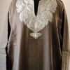 Pure Raffal Wool Khaki Color Pheran With Silver Tilla Work