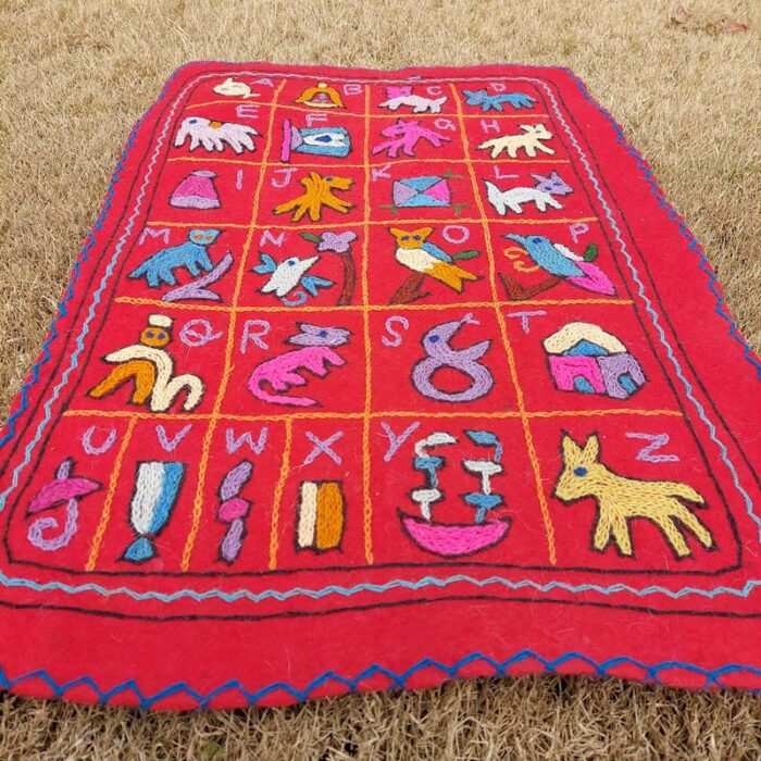 Alphabet Maroon Kashmiri Hand Embroidered Nursery Pure Wool Namda - Image 4