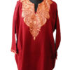 Maroon Pure Raffal Pheran With Tilla Embroidery