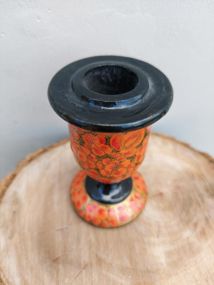 Red Handmade Paper Mache Candle Holder or Stand - Image 2
