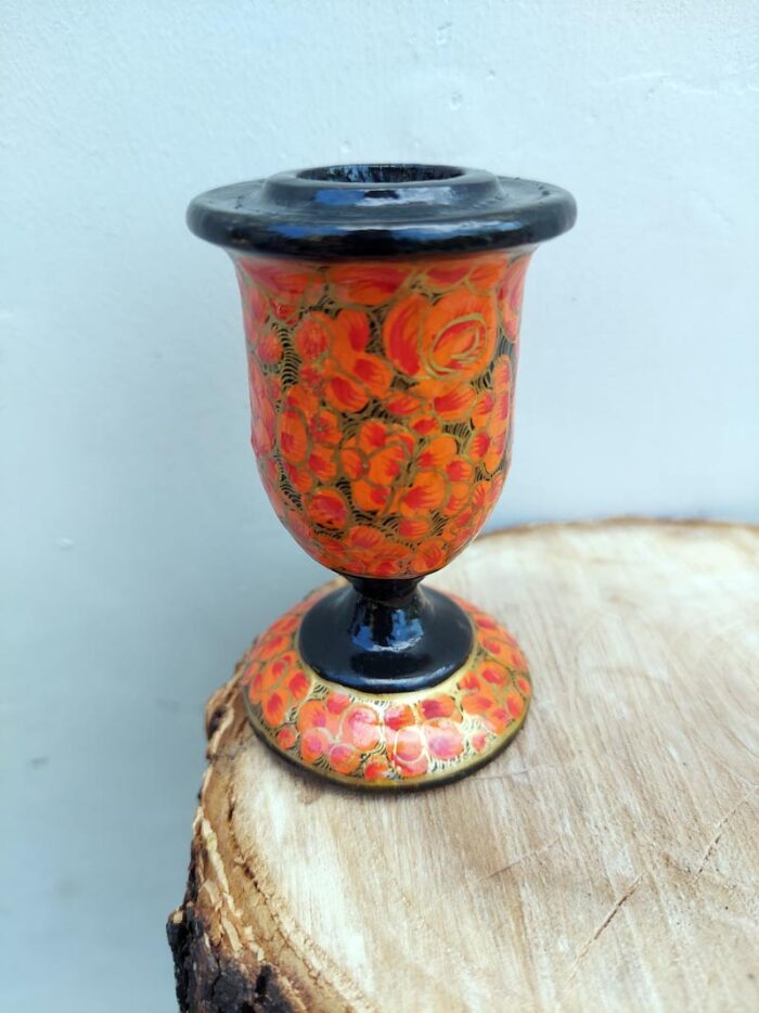 Red Handmade Paper Mache Candle Holder or Stand