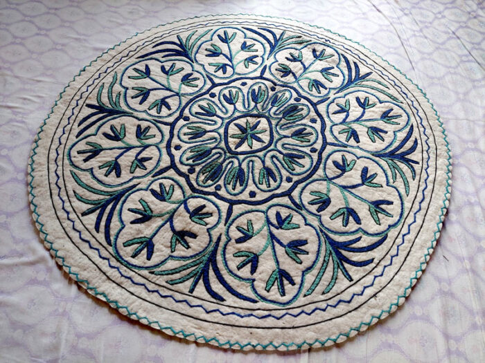 4x4 Blue Handmade Aari Embroidered Namda