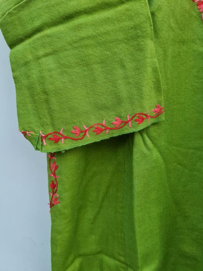Pure Raffal Wool Green Pheran With Hand Aari Work - Image 3