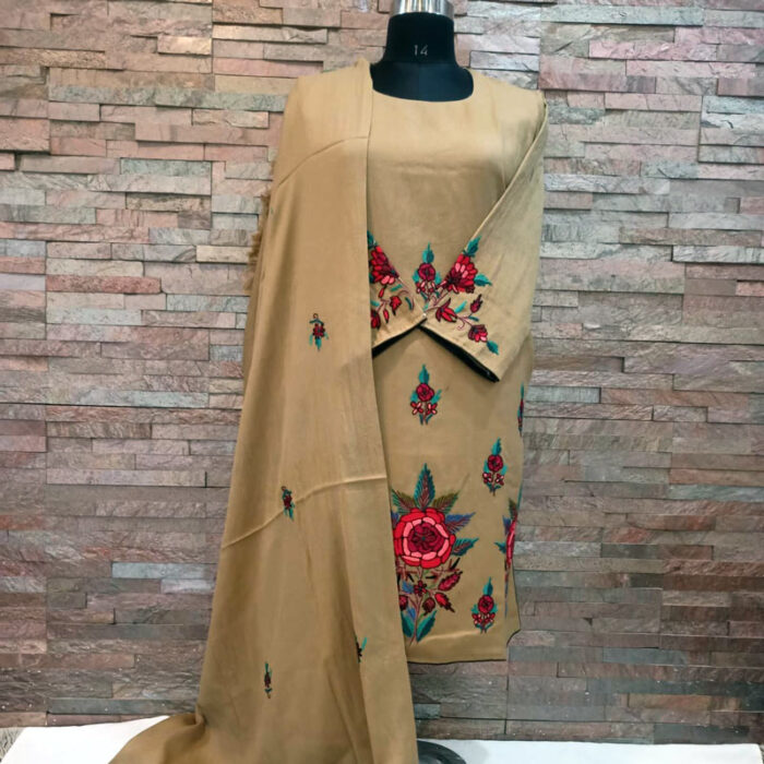 Pure Wool Dark Cream Color Pheran Set