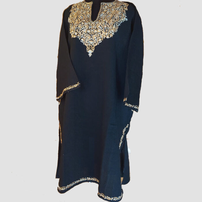 Pure Raffal Wool Black Pheran With Hand Aari Work - Image 4