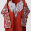 Rust Orange Cashmilon Pheran With Tilla Naal and Arm Jaal