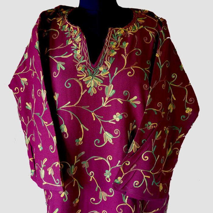 Maroon Jali Aari Work Cashmilon Pheran