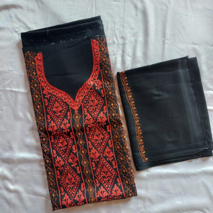 3Pc Black Wool Hand Aari and Sozni Suit With Stole