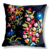 Black Floral Hand Embroidered Crewel 16×16 Cushion Cover