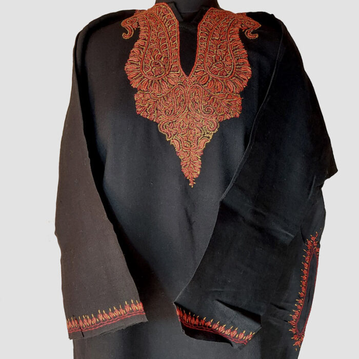 Black Raffal Wool Pheran With Beautiful Hand Sozni Work