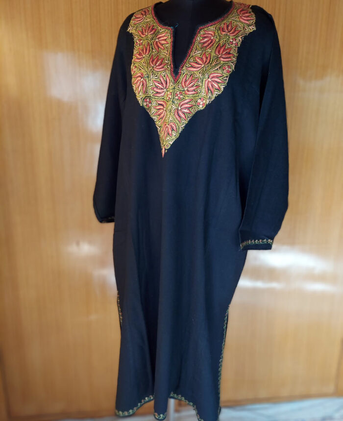 Pure Raffal Wool Black Pheran With Hand Sozni Work - Image 2
